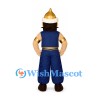 Warrior Mascot Costume with Gold Helmet and Blue Outfit