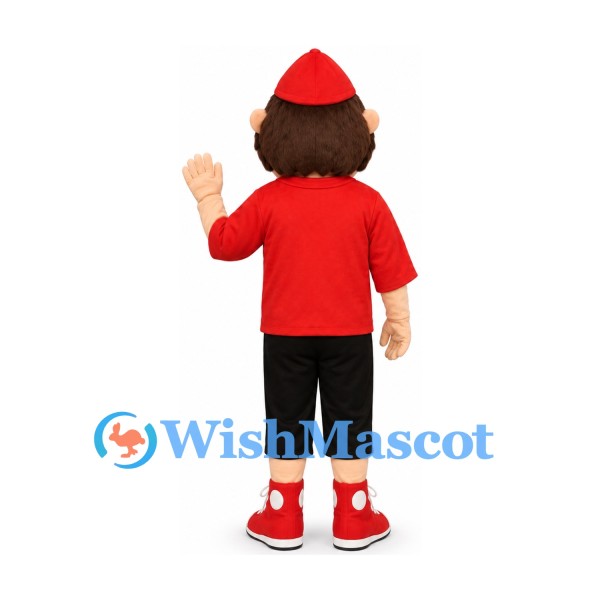 Boy Mascot Costume with Red Cap and Red Shirt