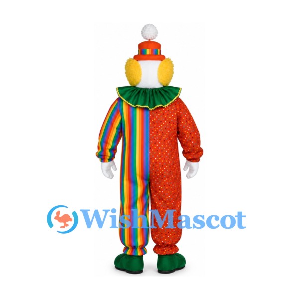 Clown Mascot Costume with Colorful Striped Suit and Green Collar