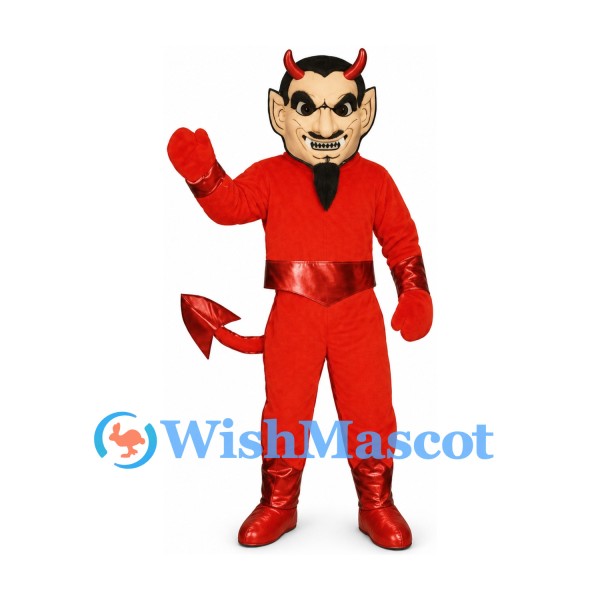 Devil Mascot Costume with Red Suit and Black Goatee