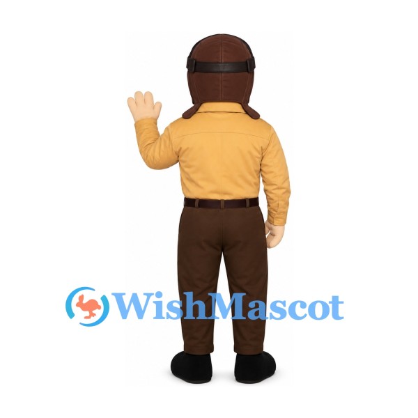Pilot Mascot Costume with Brown Aviator Cap and Tan Shirt