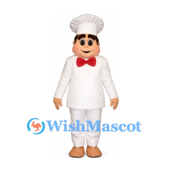 Chef Mascot Costume with White Suit and Red Bow Tie