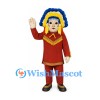 Dancer Mascot Costume with Red Outfit and Blue Yellow Feather Headdress