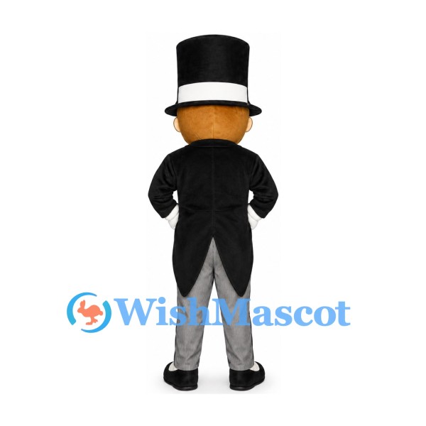 Gentleman Mascot Costume with Black Tailcoat and Tall Top Hat
