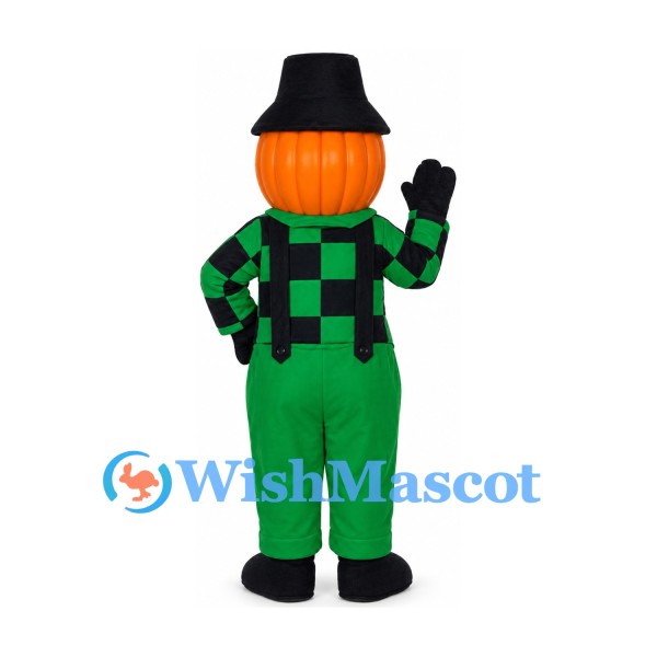 Pumpkin Scarecrow Mascot Costume with Green Checked Shirt