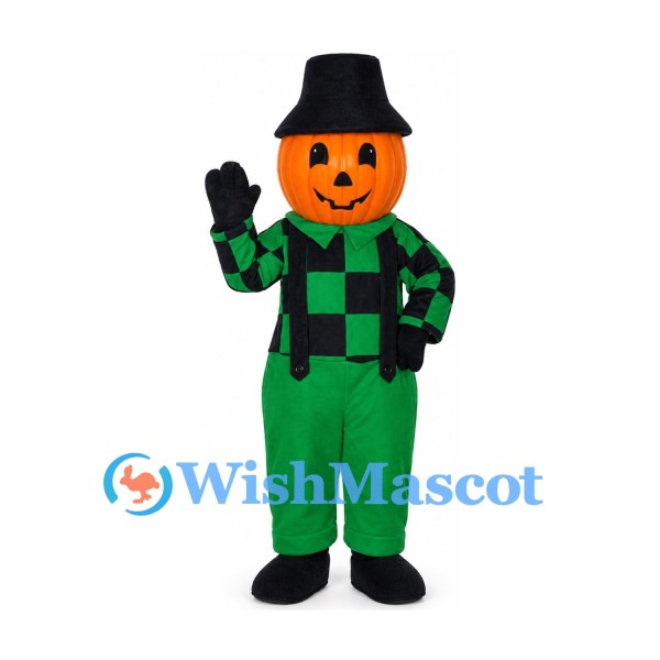 Pumpkin Scarecrow Mascot Costume with Green Checked Shirt