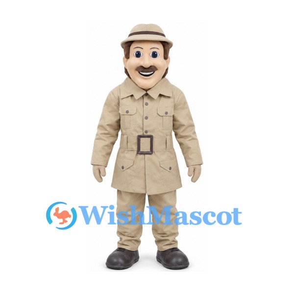 Explorer Mascot Costume with Tan Safari Suit and Hat