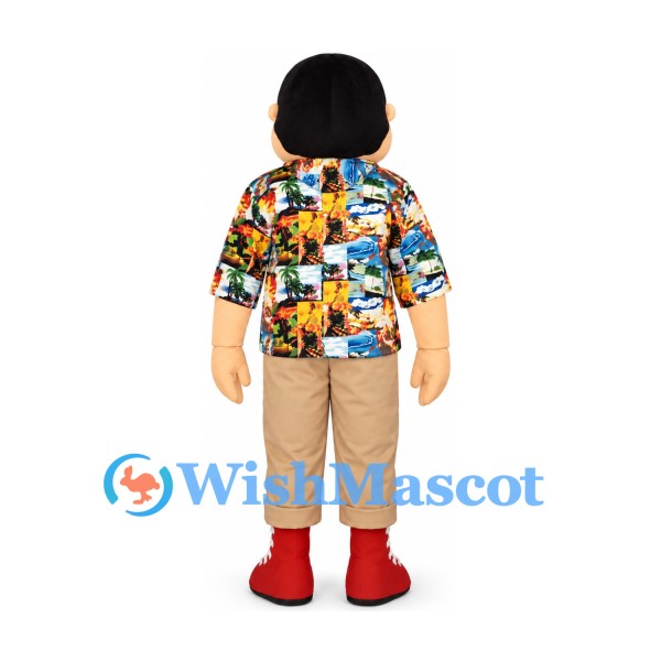 Man Mascot Costume with Colorful Shirt and Tan Pants
