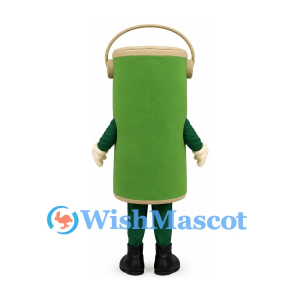 Bucket Mascot Costume in Green with Smiling Face
