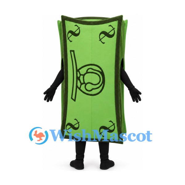 Banknote Mascot Costume in Green with Currency Symbols