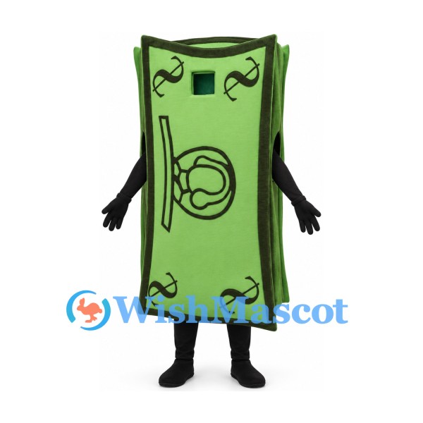 Banknote Mascot Costume in Green with Currency Symbols