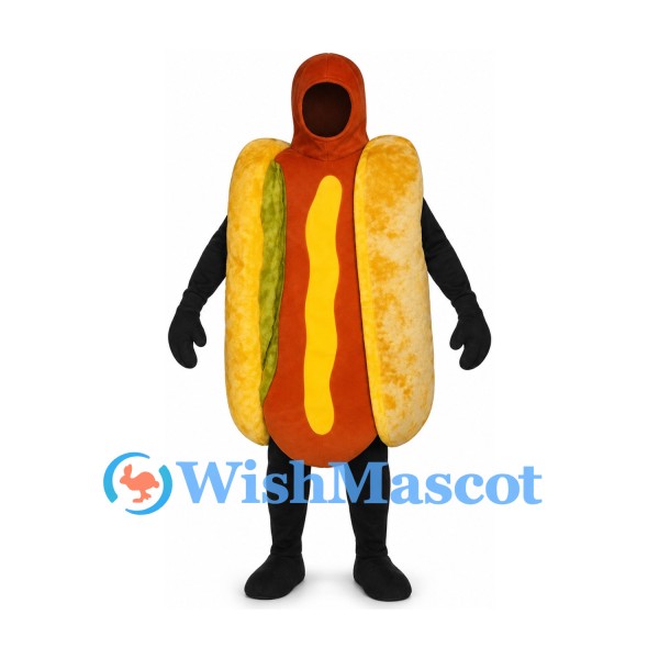 Hot Dog Mascot Costume with Yellow Mustard and Textured Bun