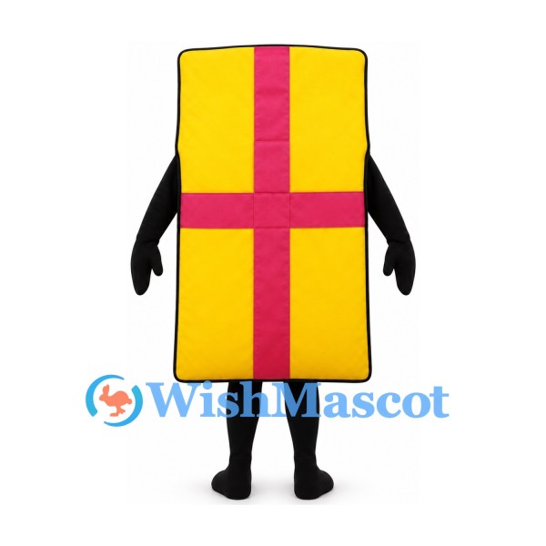 Gift Box Mascot Costume in Yellow with Pink Ribbon