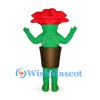 Rose Mascot Costume with Red Petals and Brown Flowerpot