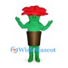 Rose Mascot Costume with Red Petals and Brown Flowerpot