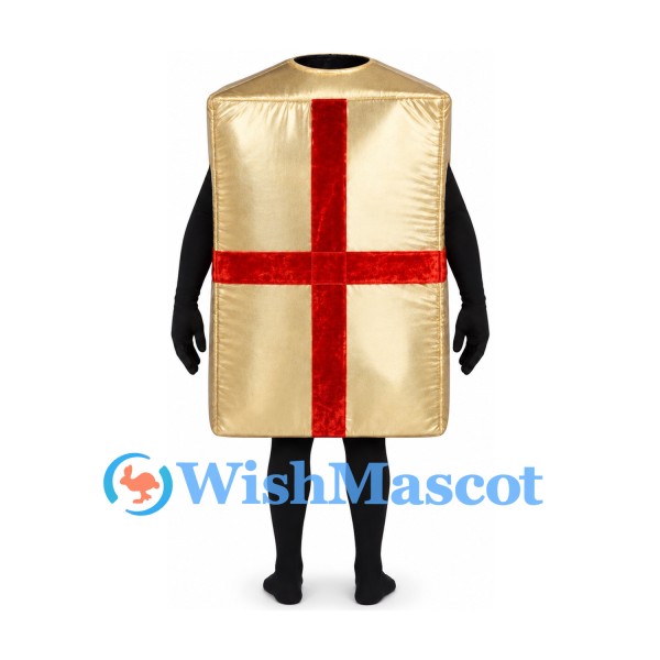 Gift Box Mascot Costume in Gold with Red Ribbon