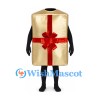 Gift Box Mascot Costume in Gold with Red Ribbon