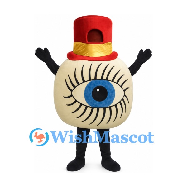 Eyeball Mascot Costume with Red Top Hat and Blue Iris
