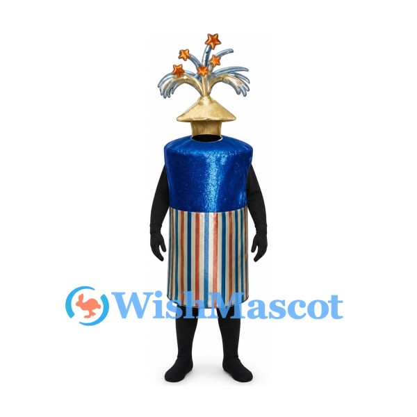 Party Popper Mascot Costume with Striped Body and Star Spray