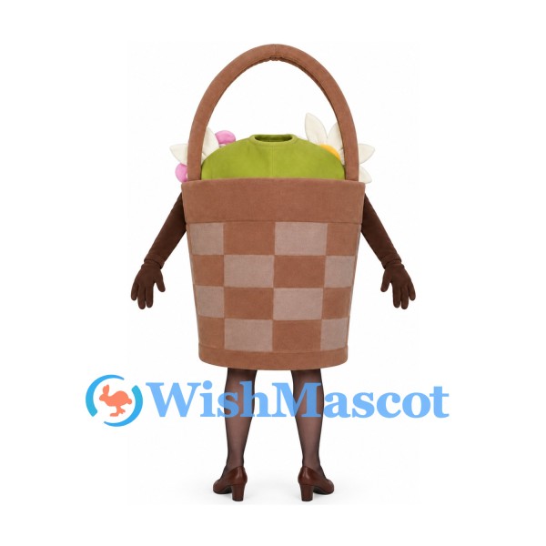 Flower Basket Mascot Costume with Checked Body and Colorful Flowers