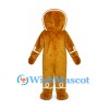 Gingerbread Man Mascot Costume with Blue Bow and White Icing Trim