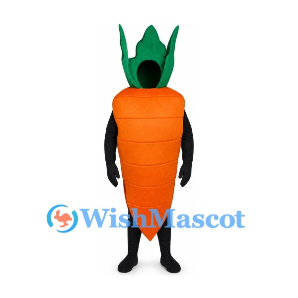 Carrot Mascot Costume in Orange with Green Leaves