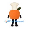 Orange Chef Mascot Costume with White Hat and Green Leaf