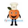 Orange Chef Mascot Costume with White Hat and Green Leaf