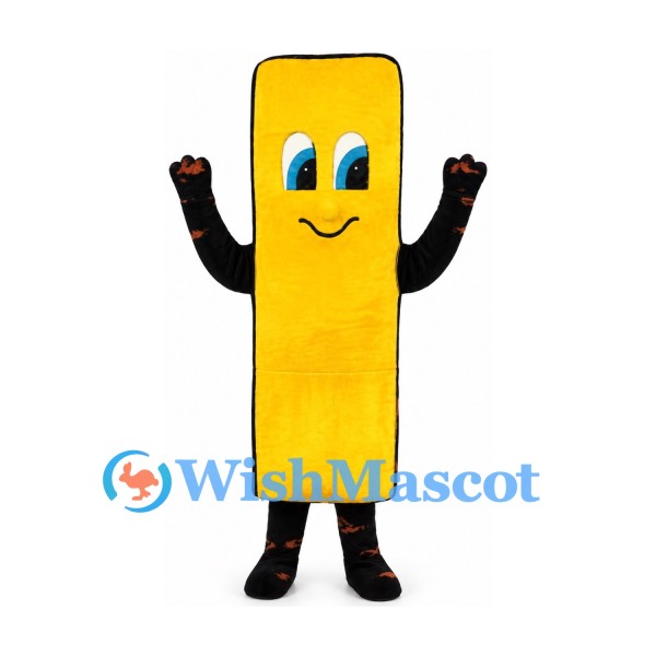 Rectangle Character Mascot Costume in Yellow with Smiling Face