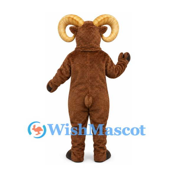 Ram Mascot Costume in Brown with Cream Horns and Belly