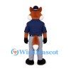 Fox Officer Mascot Costume with Navy Uniform and Gray Pants