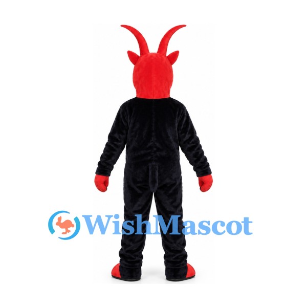 Devil Mascot Costume with Red Horned Head and Black Suit
