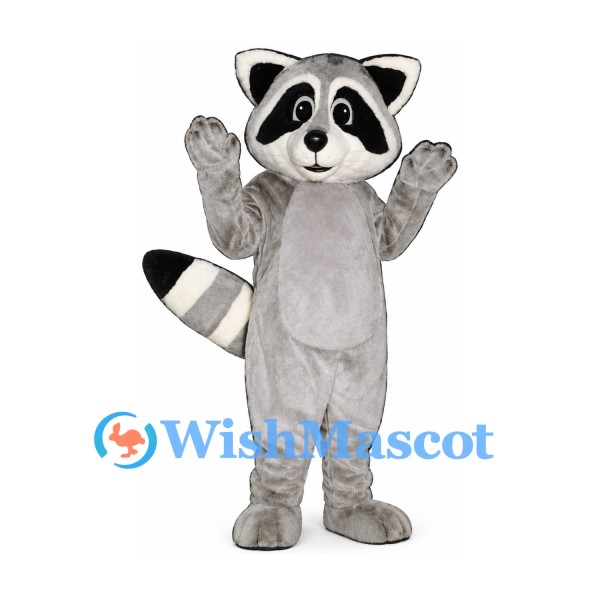 Raccoon Mascot Costume in Gray with Striped Tail