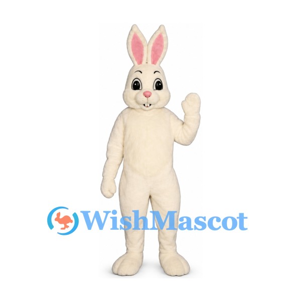 Rabbit Mascot Costume in Cream with Pink Inner Ears