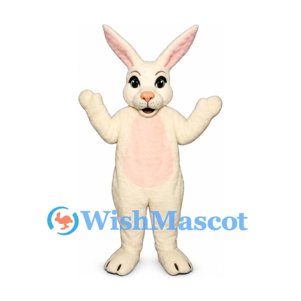 Rabbit Mascot Costume in Cream with Pink Belly