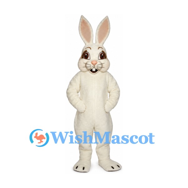 Rabbit Mascot Costume in Cream with Smiling Muzzle