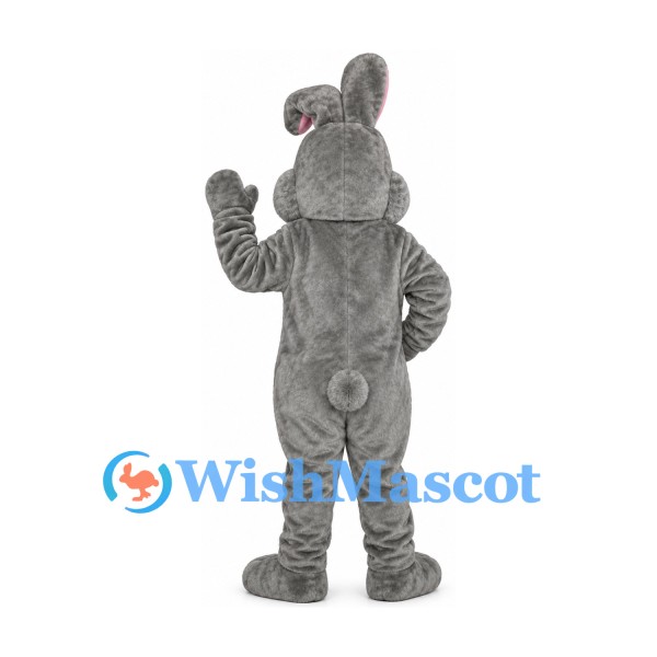 Rabbit Mascot Costume in Gray with White Belly and Bent Ear