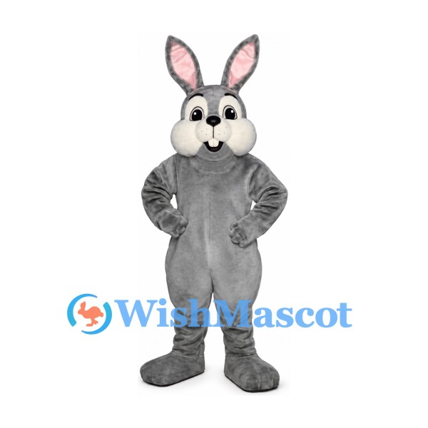 Rabbit Mascot Costume in Gray with Large Cheeks