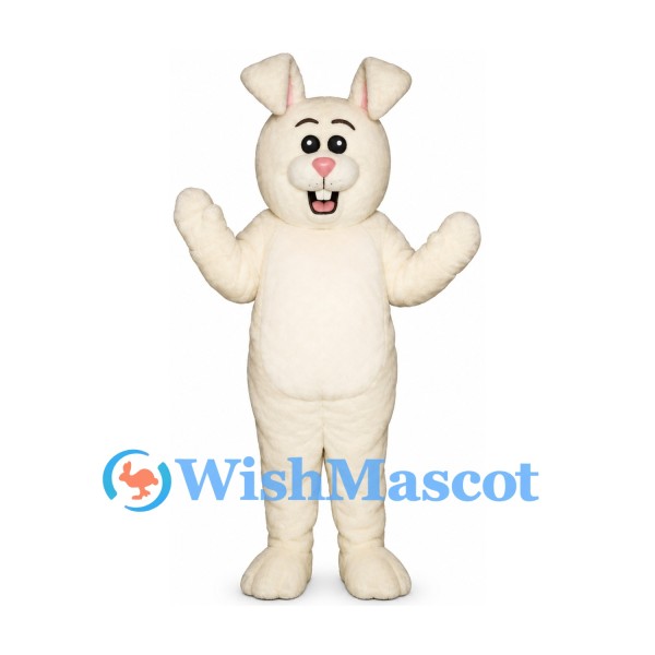 Rabbit Mascot Costume in Cream with Bent Ears