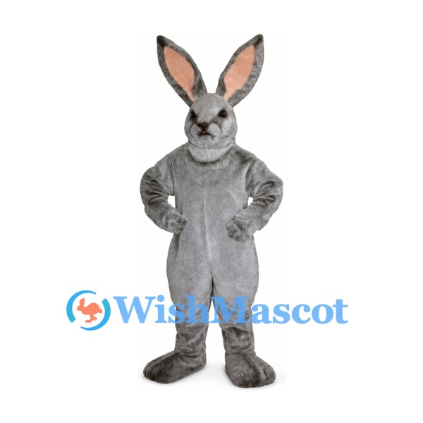 Rabbit Mascot Costume in Gray with Tall Pink Ears