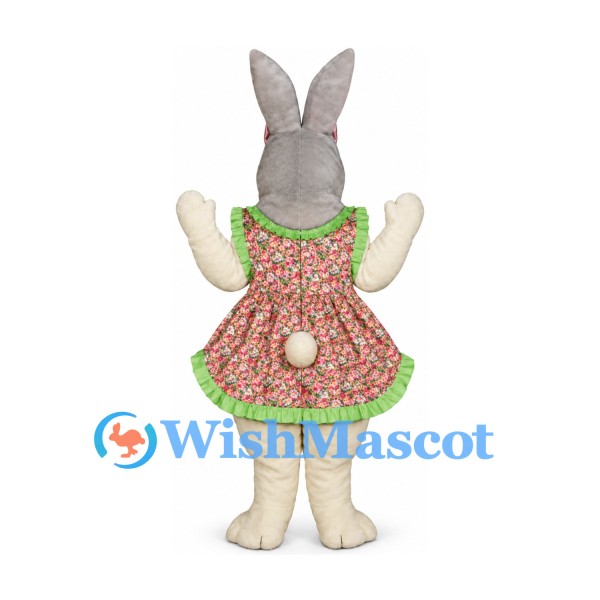 Rabbit Mascot Costume with Floral Dress and Pink Bow