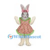 Rabbit Mascot Costume with Floral Dress and Pink Bow