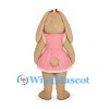 Rabbit Mascot Costume in Tan with Pink Dress and Long Ears