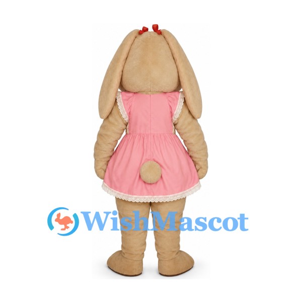 Rabbit Mascot Costume in Tan with Pink Dress and Long Ears