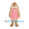 Rabbit Mascot Costume in Tan with Pink Dress and Long Ears