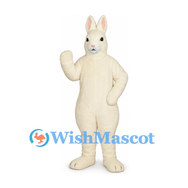 Rabbit Mascot Costume in Cream with Small Pink Nose