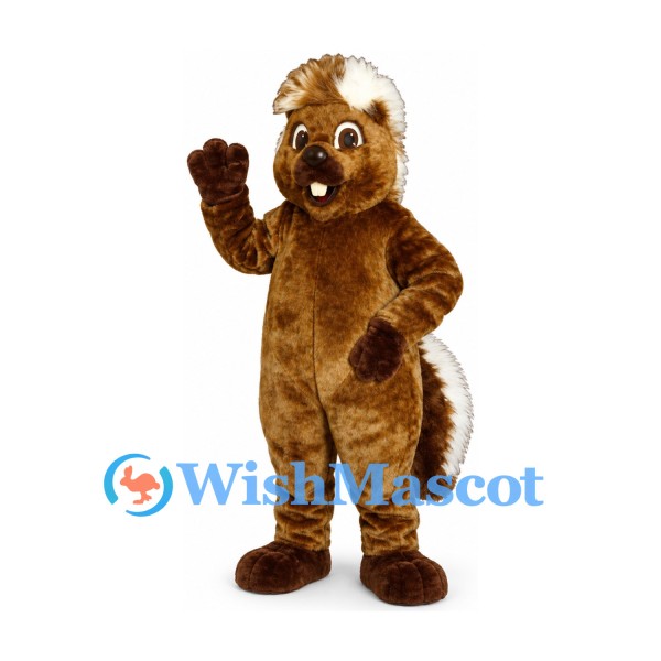 Skunk Mascot Costume in Brown with White Back Stripe