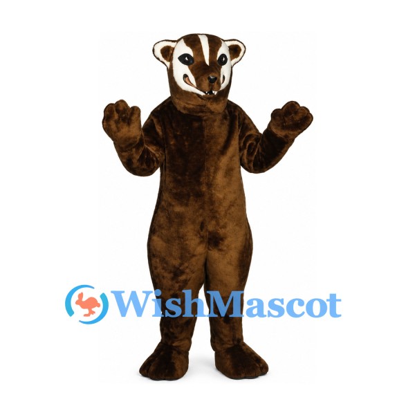 Badger Mascot Costume in Brown with White Face Stripes