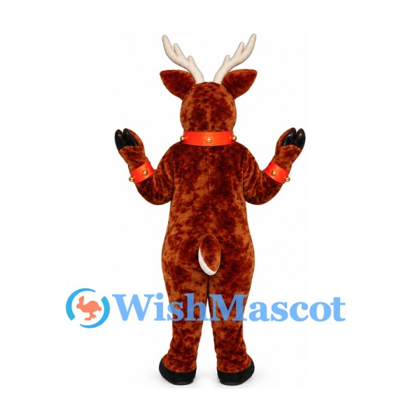 Reindeer Mascot Costume in Red Brown with Cream Antlers