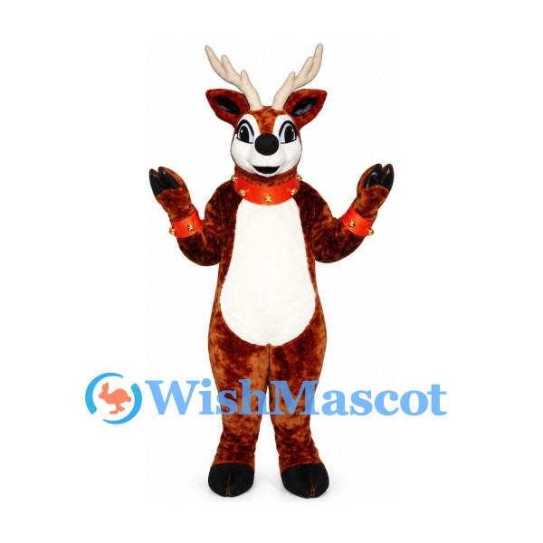 Reindeer Mascot Costume in Red Brown with Cream Antlers
